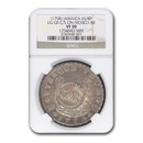 1758 Jamaica 6 Schilling on Mexican 8 Reales VF-30 NGC (1754MO) 1758 Jamaica 6 Schilling on Mexican 8 Reales VF-30 NGC (1754MO)